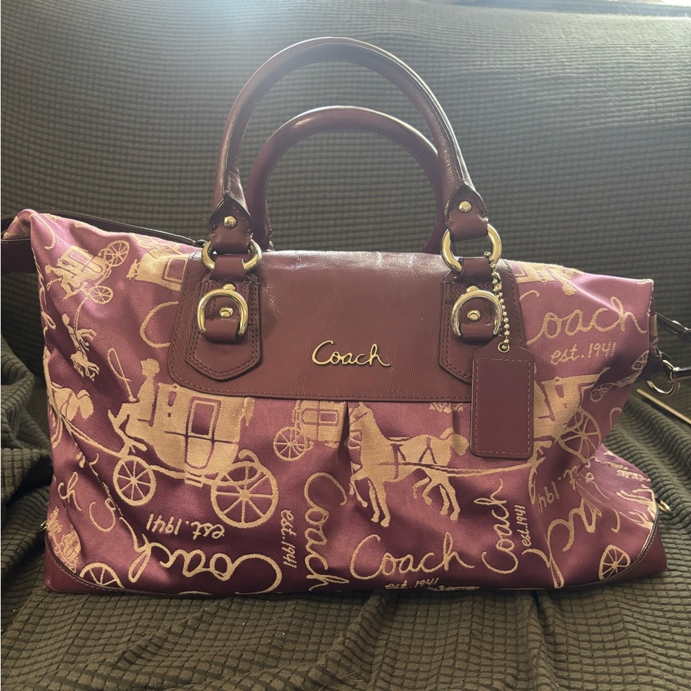 Coach Ashley Horse & Carriage Purple Bag with Leather and Canvas